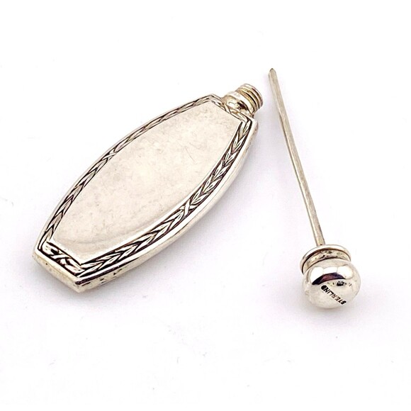 Lovely Sterling Silver Perfume Bottle for Purse Hand Hammered Front Carved Frame - Picture 5 of 6